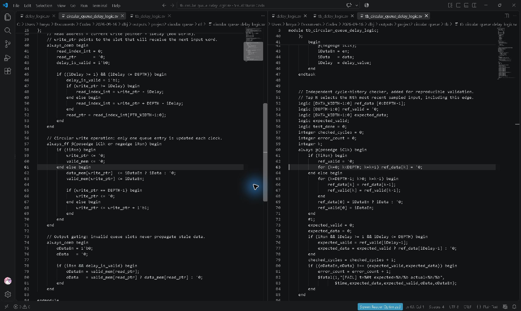 Project 2 — Actual VS Code RTL and testbench