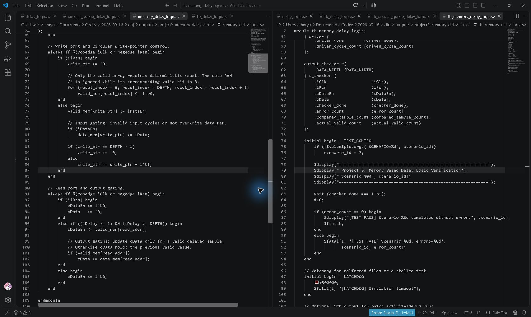 Project 3 — Actual VS Code RTL and testbench
