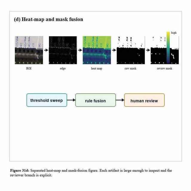 PCB heatmap and mask fusion result panels drawn as a square paper figure