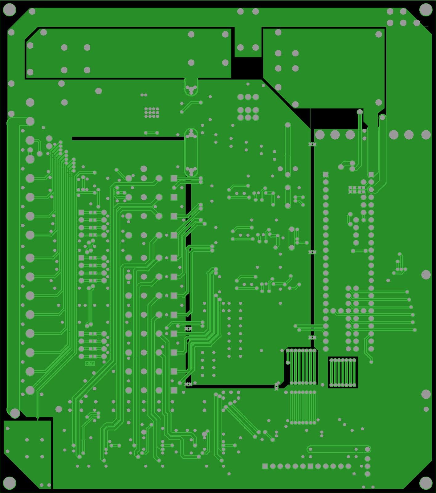공개 MPPT-12 V14 reference 설계의 back-side copper와 through-hole routing layout