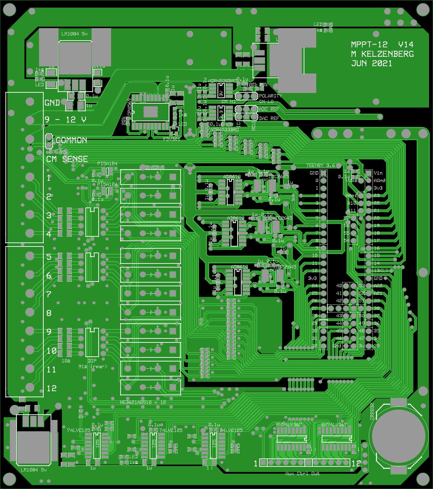 공개 MPPT-12 V14 reference 설계의 front-side component와 routing layout