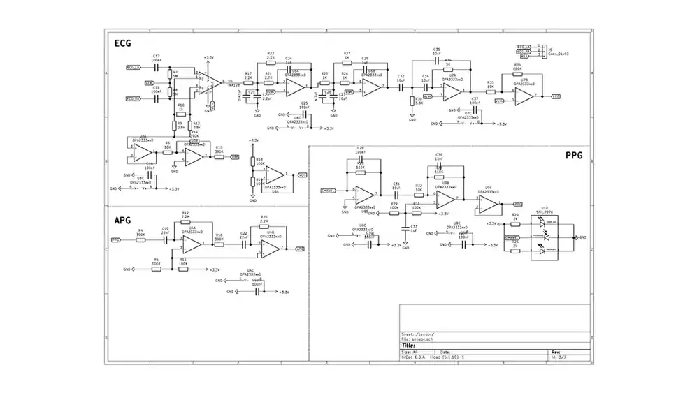 INA128 OPA2333 SFH7070으로 구성된 ECG PPG APG 회로도