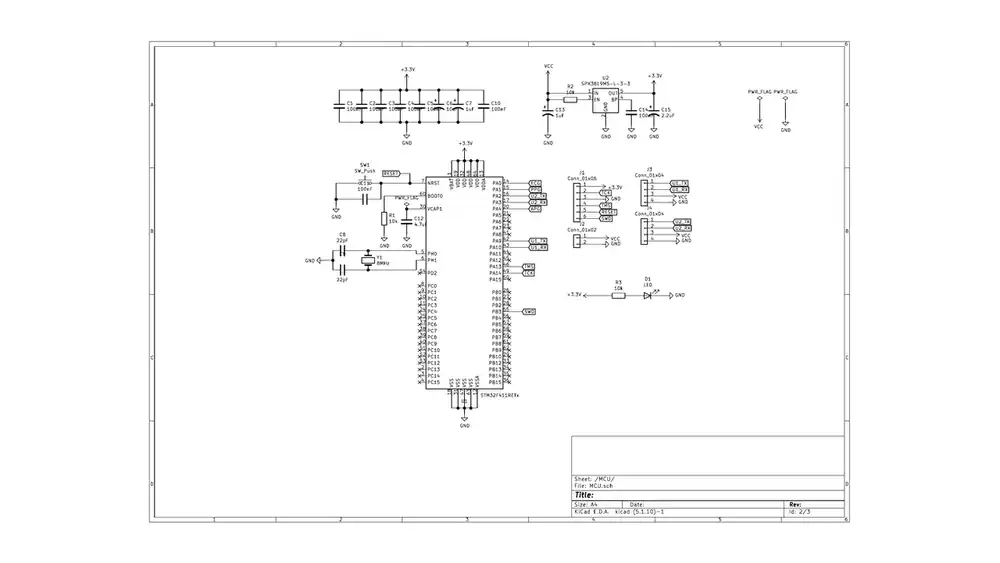 STM32F411RETx 전원 reset crystal ADC UART SWD 연결 회로도