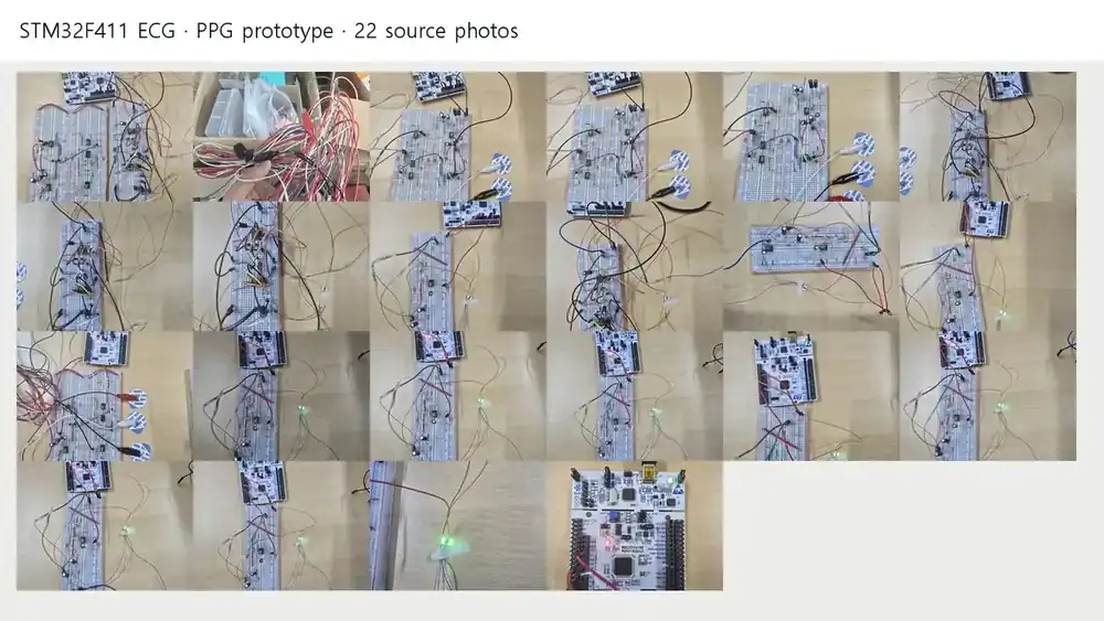 NUCLEO-F411RE와 ECG PPG breadboard 실험 사진 22장의 contact sheet