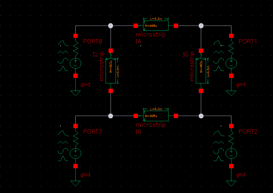 Branch-line quadrature hybrid schematic