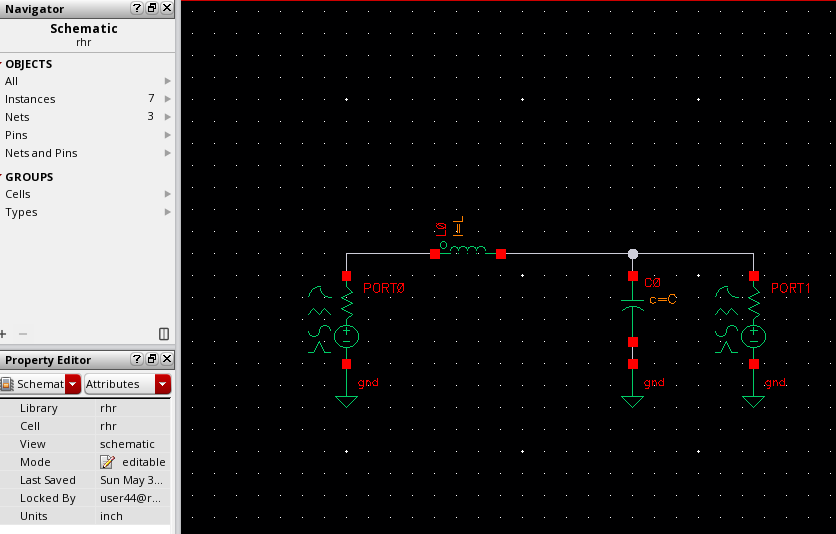 1 GHz L-section matching schematic